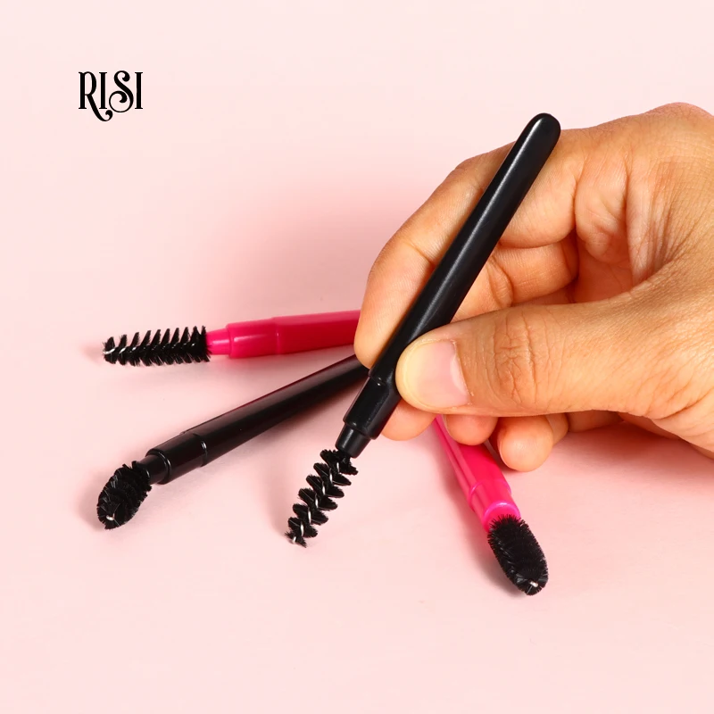 RISI-Baguettes de mascara avec couvercle, accessoires pour cils, brosse à sourcils rose noir, pinceaux de maquillage, outils, gratuit