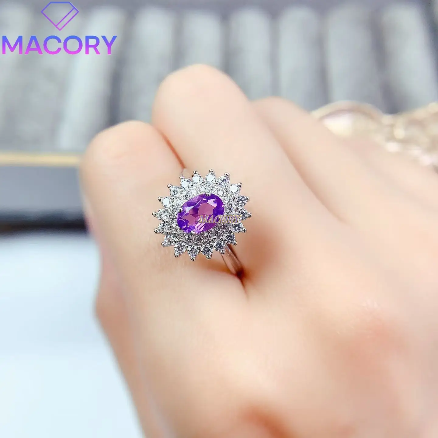 New Natural Lavender Ring Pure and High-Quality Exquisitely Elegant with a Sophisticated Feel 925 Sterling Silver for Women