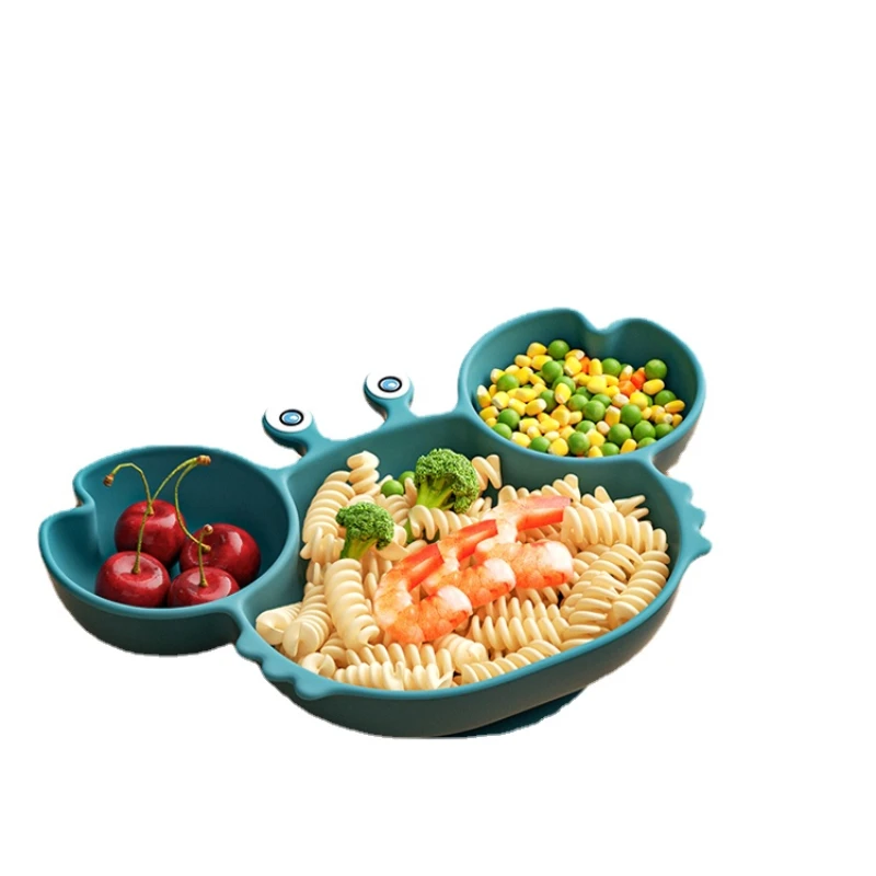 

HXL Children's Dinner Plate Compartment Suction Cup Silicone Solid Food Bowl Baby Self-Eating Tableware