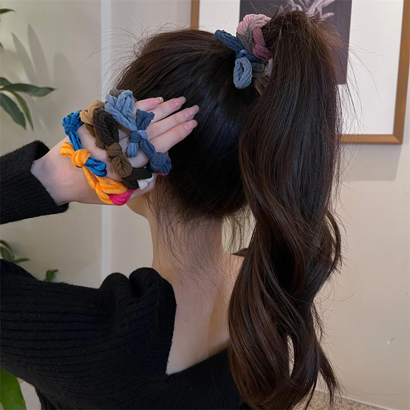 5pcs Nieuwe Boog Haarbanden Kleurrijke Handgeweven Haar Touwen Voor Vrouwen Hoge Elastische Scrunchies Verdikte Haarband Haaraccessoires