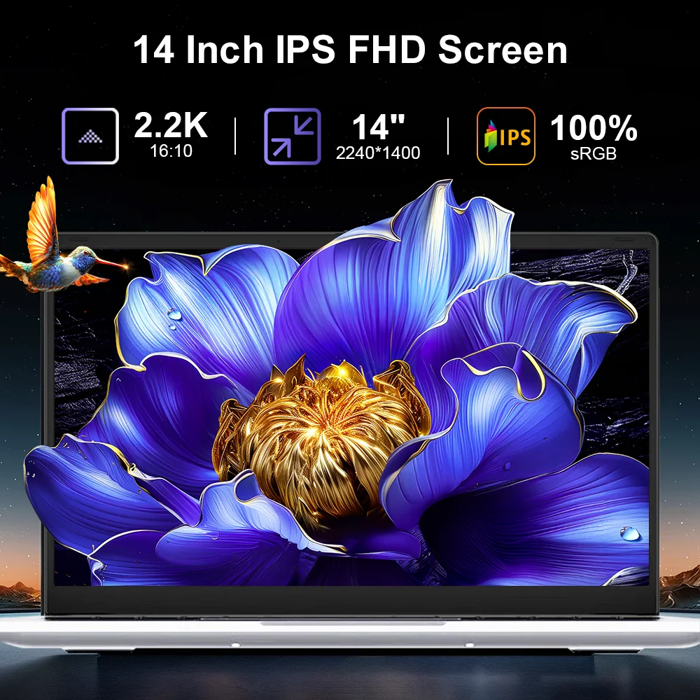 تابلت نينكير S14 للكمبيوتر المحمول AMD Ryzen ™   5 7535HS 14 بوصة 16GB LPDDR5 1 تيرا بايت SSD كمبيوتر محمول واي فاي 6 يدعم التعرف على بصمات الأصابع