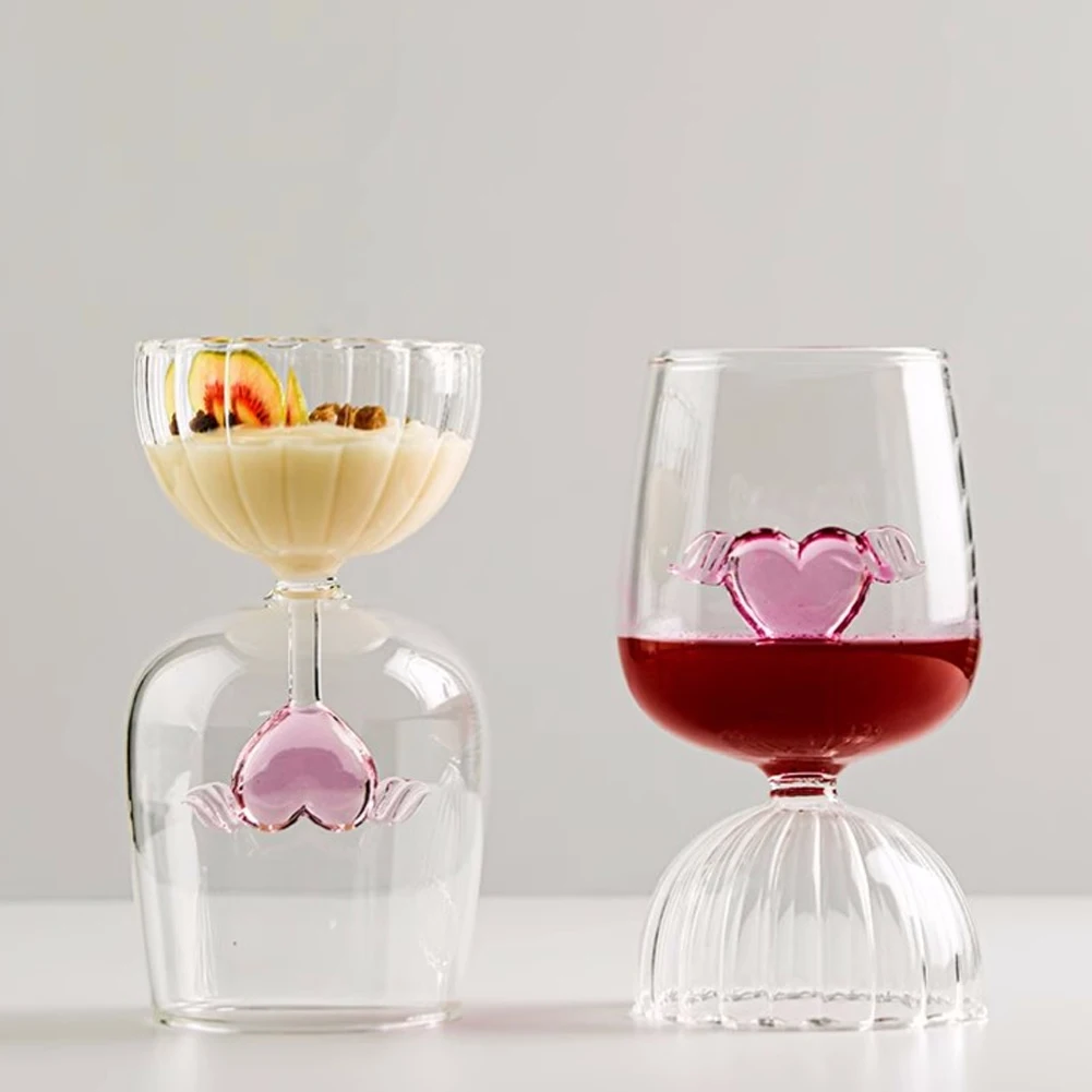 

Transparent Glass Goblet With Pink Heart Household Stylish Wine Cups For Living Room Home