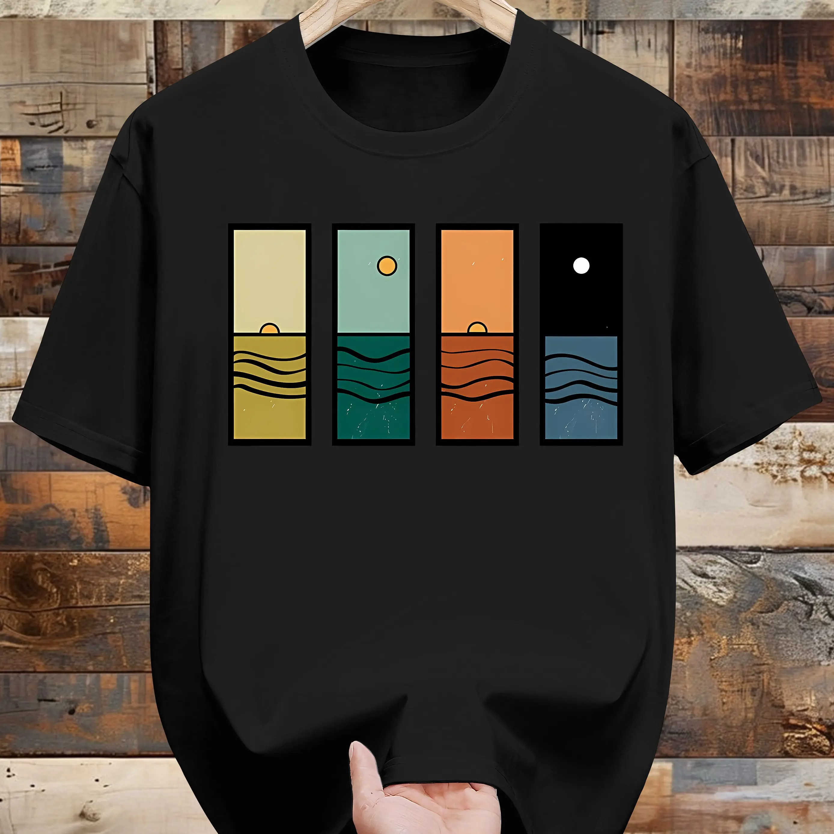 Men's Cotton T-Shirt Black Retro 80s Cassette Tape Graphic with Horizontal Stripes Casual Round Neck Short Sleeve Summer Tee