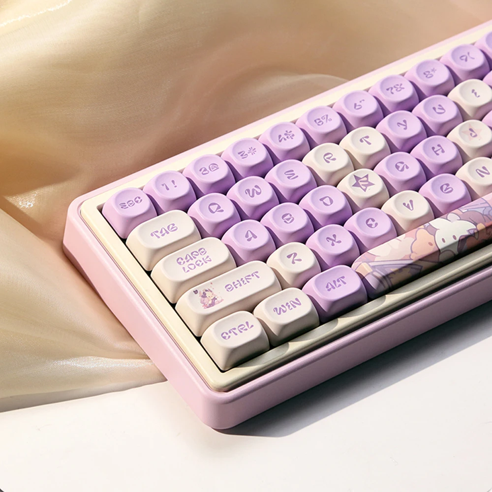 USLION 131 Keys Purple Personality MOA Profile Keycaps PBT Cute Customized Key Caps for Mechanical Keyboard K500 GMK87 GMK67