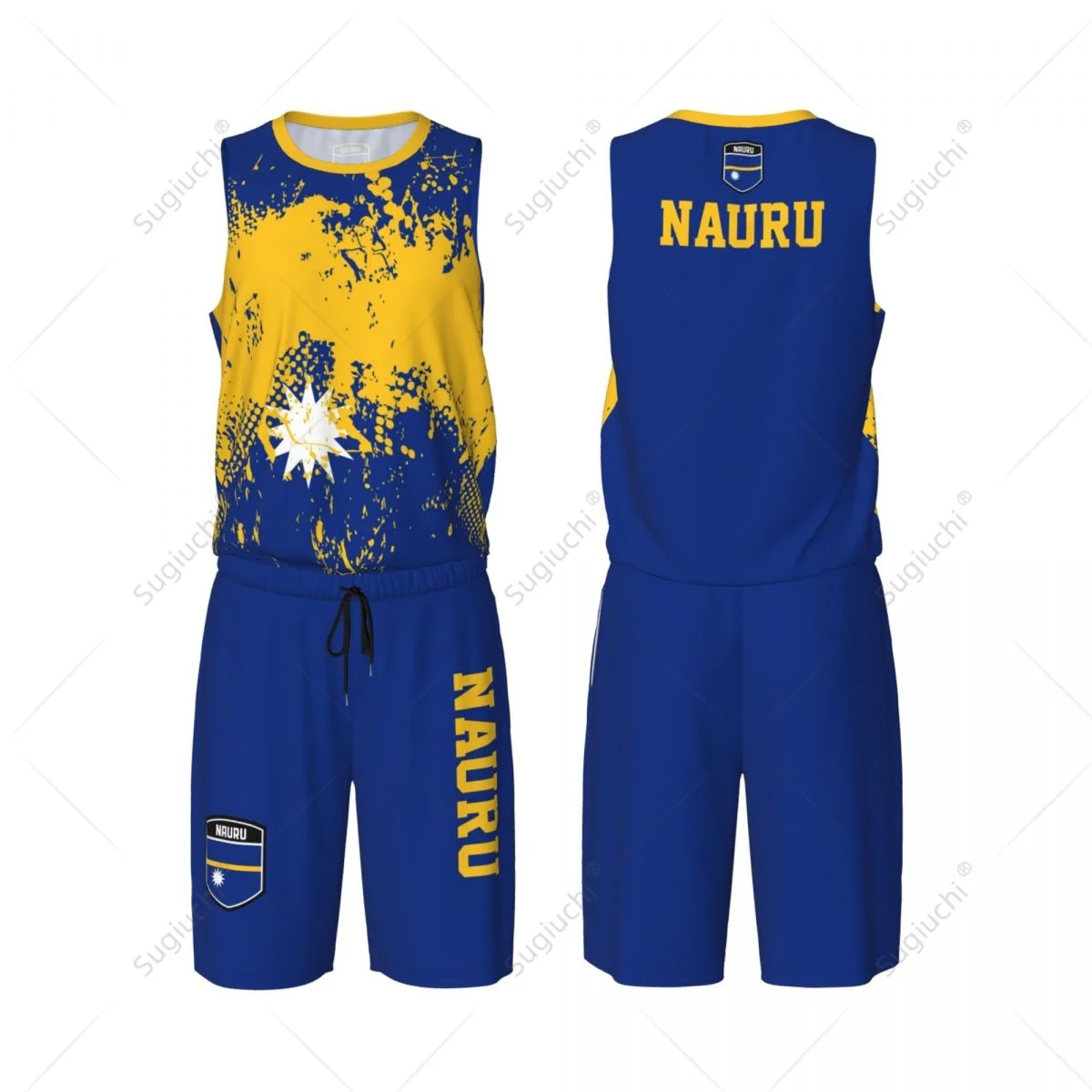 Team-up Nauru Flag Grain Men Basketball Jersey Set Shirt & Pants Sleeveless Custom Name Nunber Exclusive