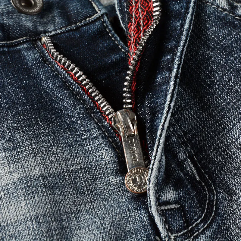 Fashion Designer Men Jeans High Quality Retro Blue Gray Stretch Slim Fit Ripped Jeans Men Embroidery Vintage Denim Pants Hombre