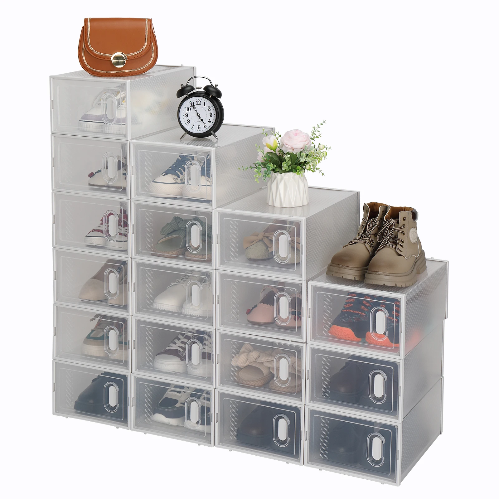 18 Pack Portable Shoe Boxes Clear Shoe Boxes,Stackable Shoe Storage Boxes,Plastic Organizer Shoebox For Living Room