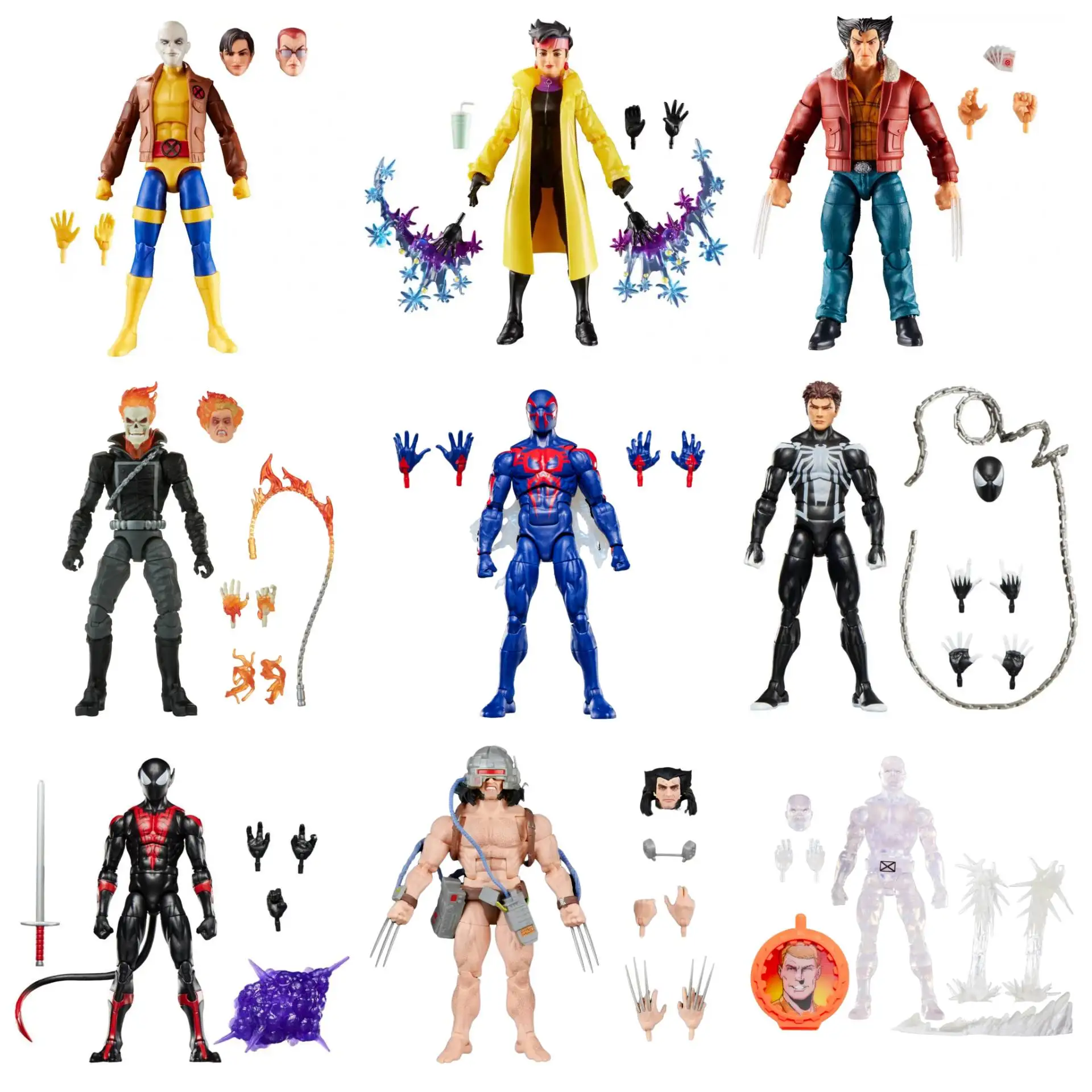 Figuras de Ação Marvel Legends Retro X-men Wolverine Jubilee Iceman Ghost Rider 2099 Nightcrawler Spiderman 6"