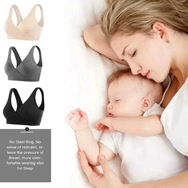 French Maternity Cotton Underwear Sleeping Bra  No Steel Ring Pregnancy Large Size Breastfeeding Cross Nursing Bra