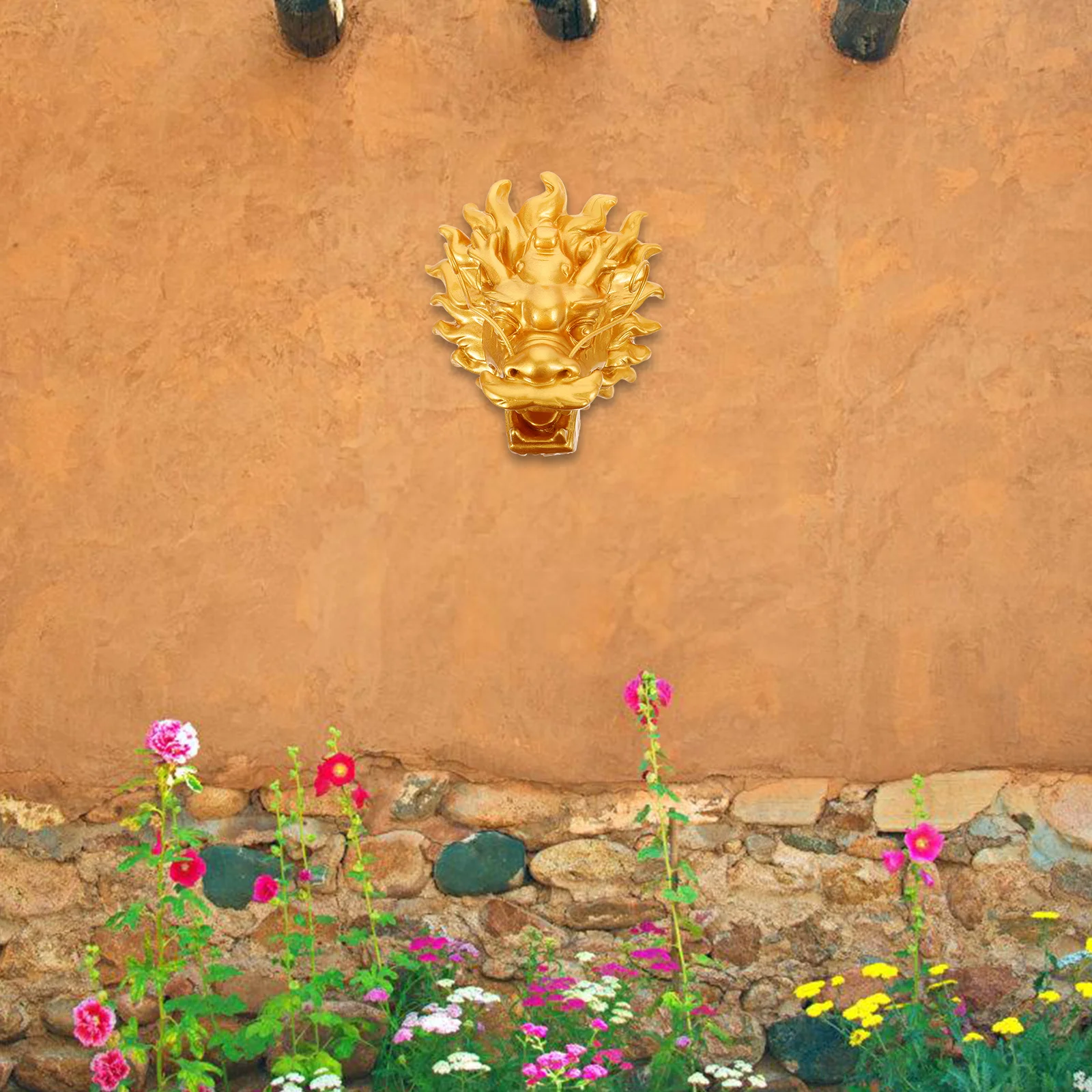 

Golden Dragon Resin Wall Fountain Outdoor Garden Decor Large Water Outlet Villa Backyard Faucet Landscape Flowing Sprinkler