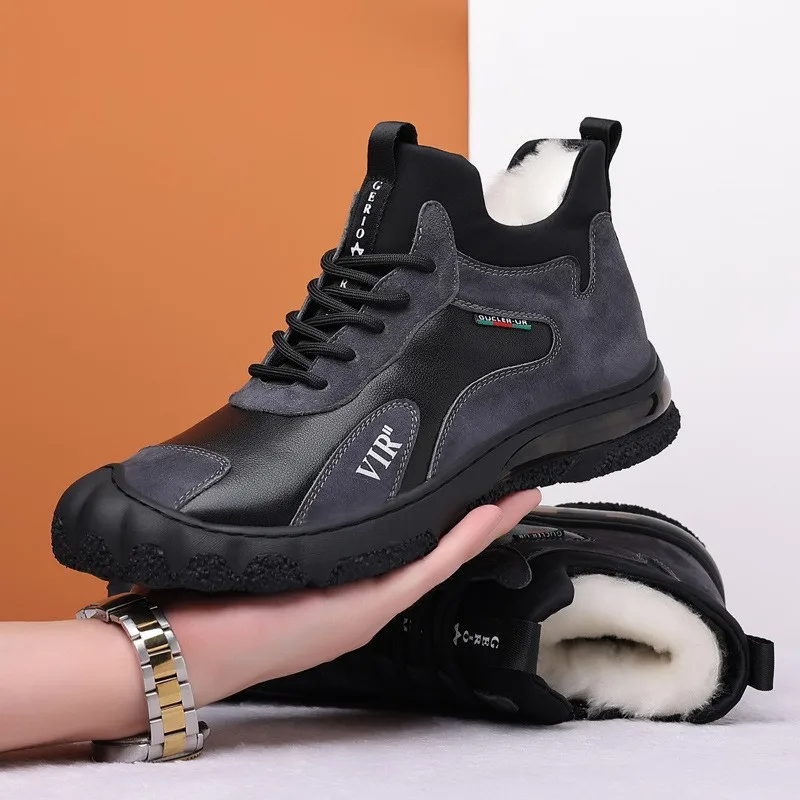 

Men's Winter Sports Shoes with Thick Velvet and High Waisted Casual Hiking Shoes Ultra Light Anti Slip Hiking Shoes Short Boots