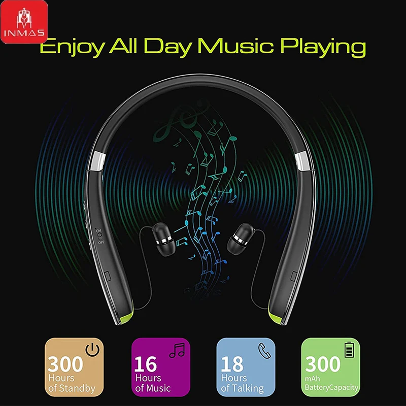 INMAS SX-991True Wireless Foldable Earbuds Bluetooth Neckband Headset Hifi Stereo Earphones Noise Cancelling Headphones With Mic