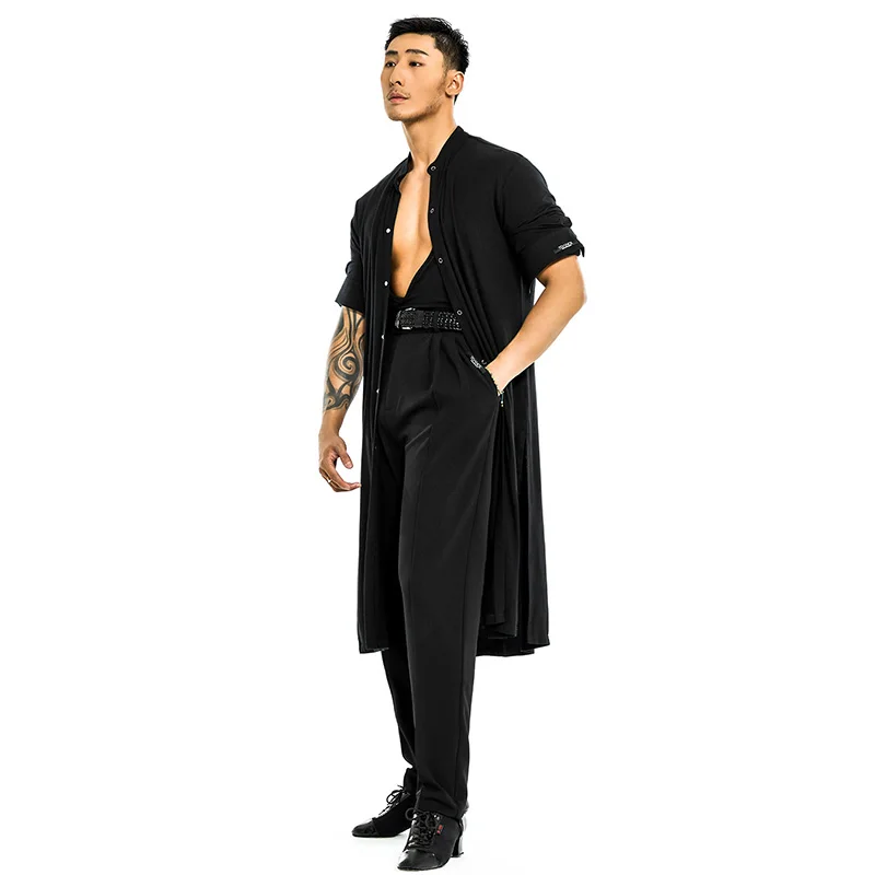 Long Sleeved Latin Dance Coat Men Women Black Long Cardigan Adult Latin Dance Competition Clothing Ballroom Dancewear  DNV21878