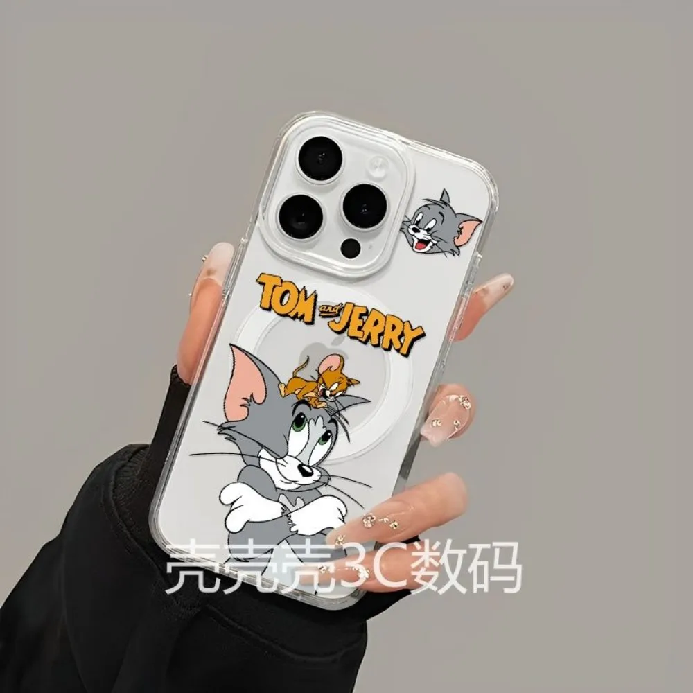 NEW Magnetic Phone Case for iPhone 17 16 15 14 13 12 11 8 7 Air Plus Pro Max Soft Clear Tpu Cover Cartoon Toms and Jerries view 5