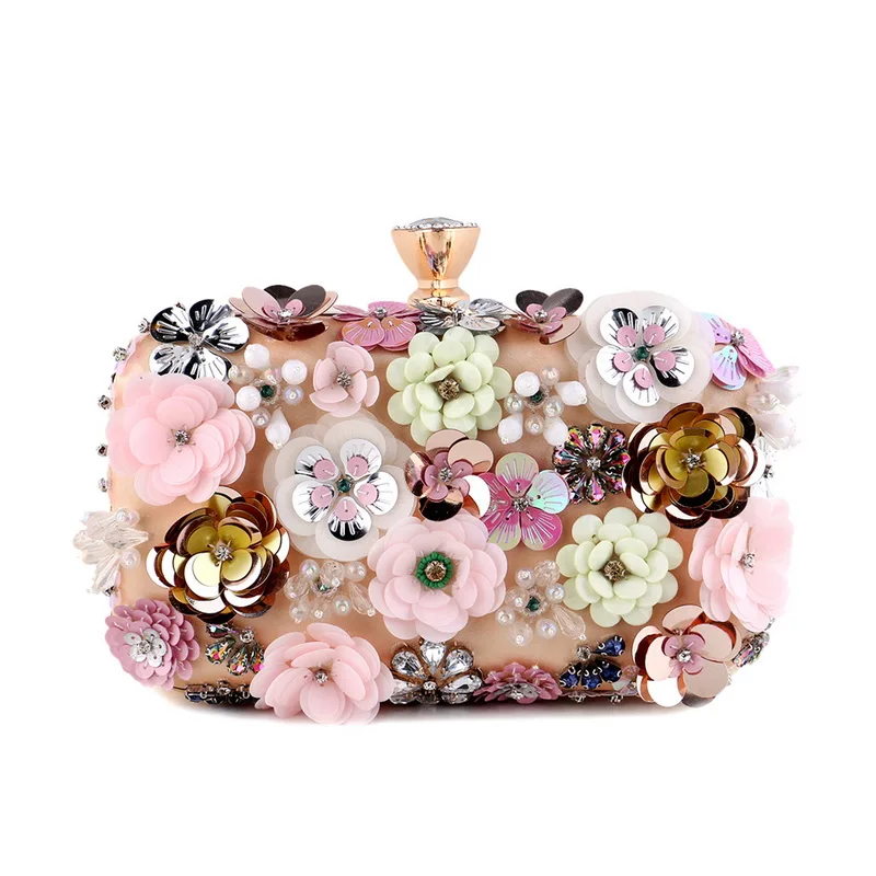 Fashion Women Bags Flower Diamonds Embroidery Small Clutch Luxury Lady Handbags Evening Bags New Arrival Chain Shoulder Purse