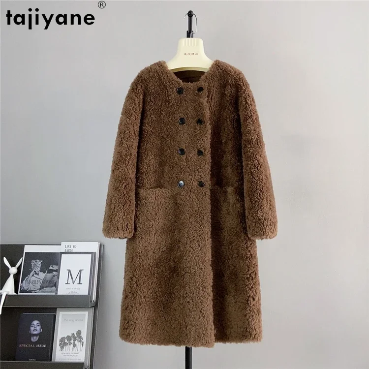 Tajiyane New 100% Wool Jackets for Women 2023 Autumn Winter Elegant Sheep Shearing Jacket Fashion Wool Coat Round Neck Fur Coats