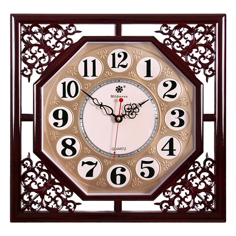 Chinese wind wall clock living room square retro new Chinese electronic quartz watch calendar wall clock