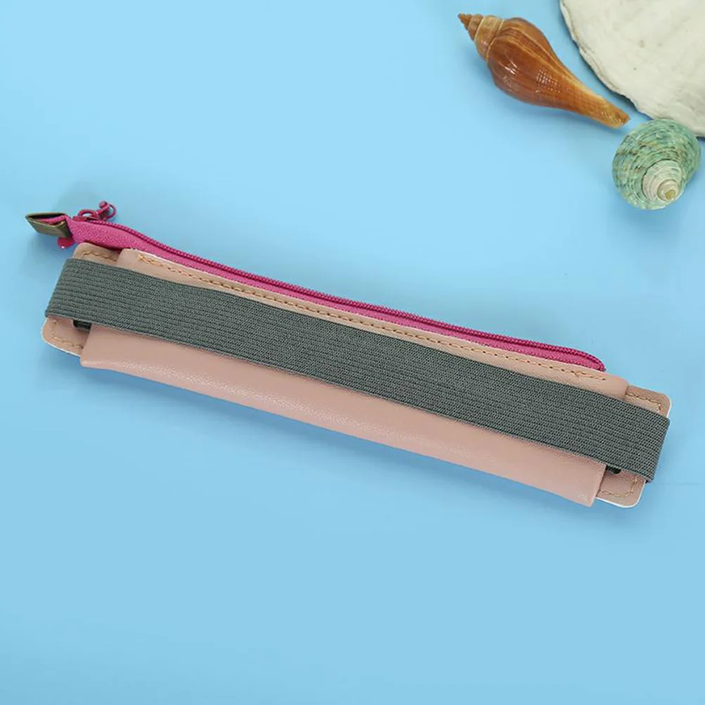 

High-End Pu Pen Case For Office Zipper Storage Bag Elastic Holder Gift Birthday Christmas Wine Red