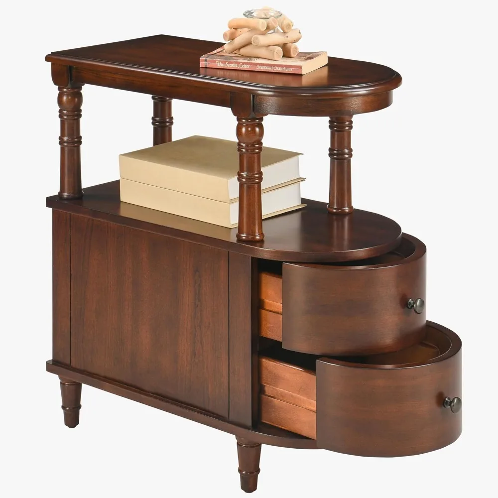 

End Table with 2 Storage Drawers, Retro Vintage Sofa Beside Table, Wood Slim Telephone Table for Living Room,Saving-space