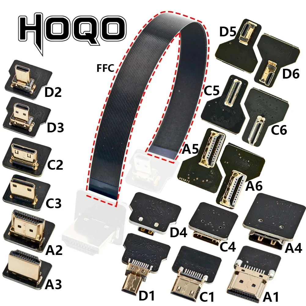Nastro FPV Connettore compatibile HDMI Cavo piatto flessibile Raspberry Pi 4 Micro HDMI a HDMI/Mini HDMI Femmina 90 gradi FFC 20pin