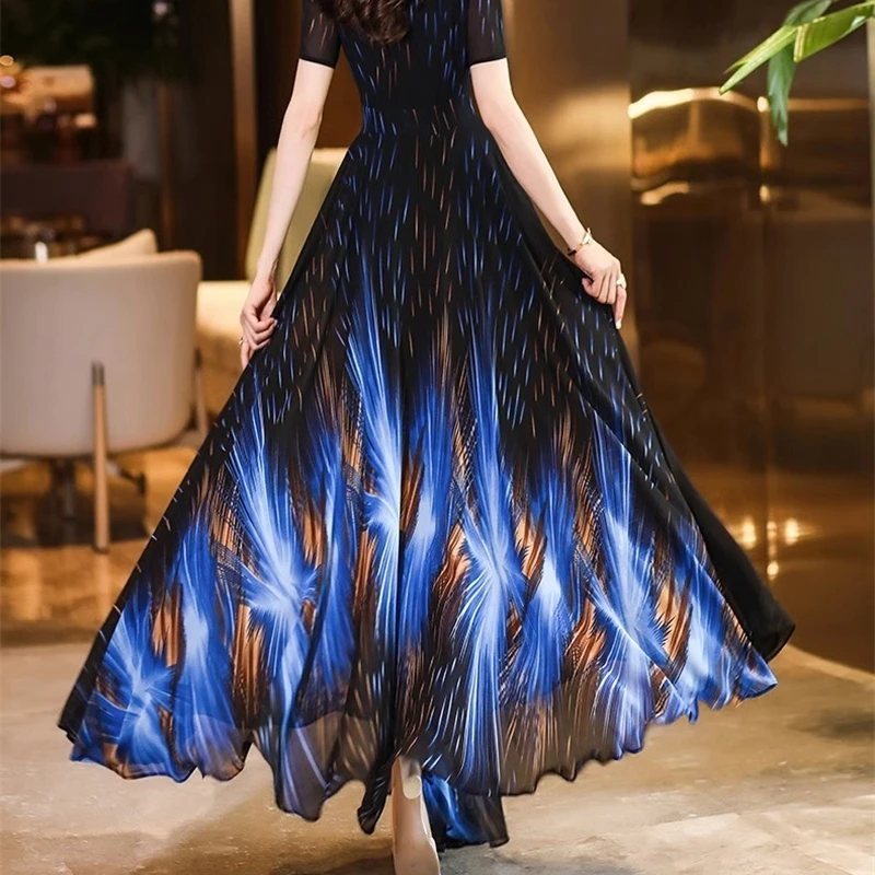 2025 nuevo verano largo ajustado falda de gasa para mujer con cuello en V manga corta Casual moda Maxi vestidos para elegantes ropa de fiesta de lujo