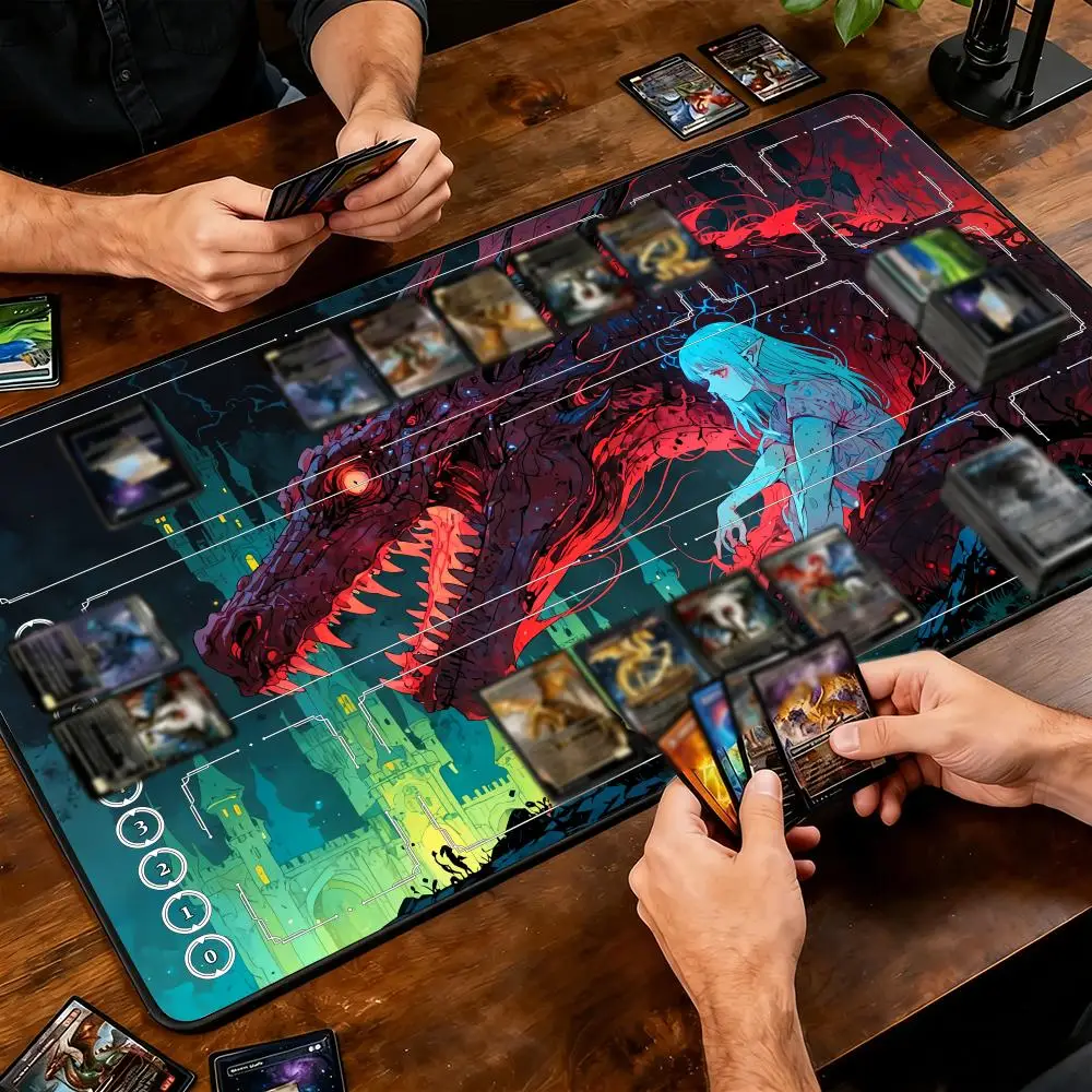 Anime Red Dragon Design Mouse Pad Card Playmat StitchedMagic Zones Game Mats Tabletop rug TCG Card Battles view 3