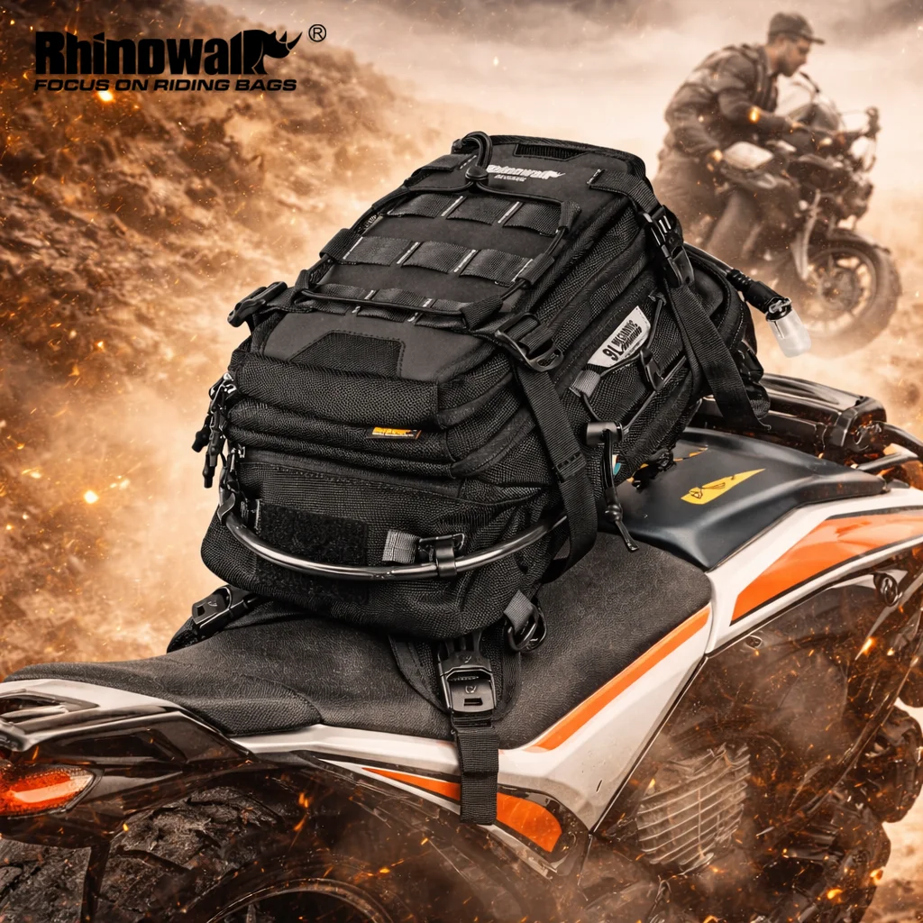 

Водонепроницаемая мотоциклетная сумка на бак Rhinowalk 9L с чехлом от дождя, 1.5L Hydration, MOLLE, многосекционная, серия Mechanic