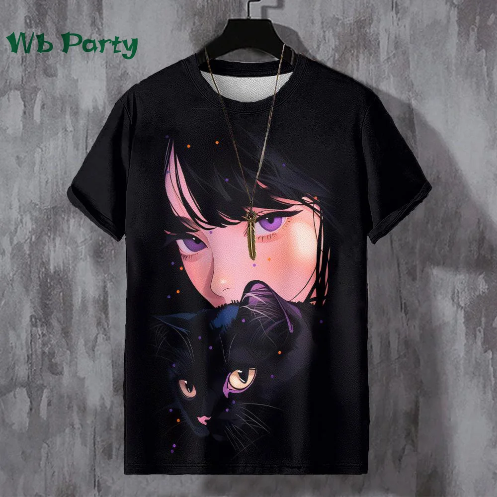 Beautiful Anime Characters Graphic T shirts Print Mens Clothing Harajuku Street Anime Print Short Sleeve Tee Oversized T-shirt