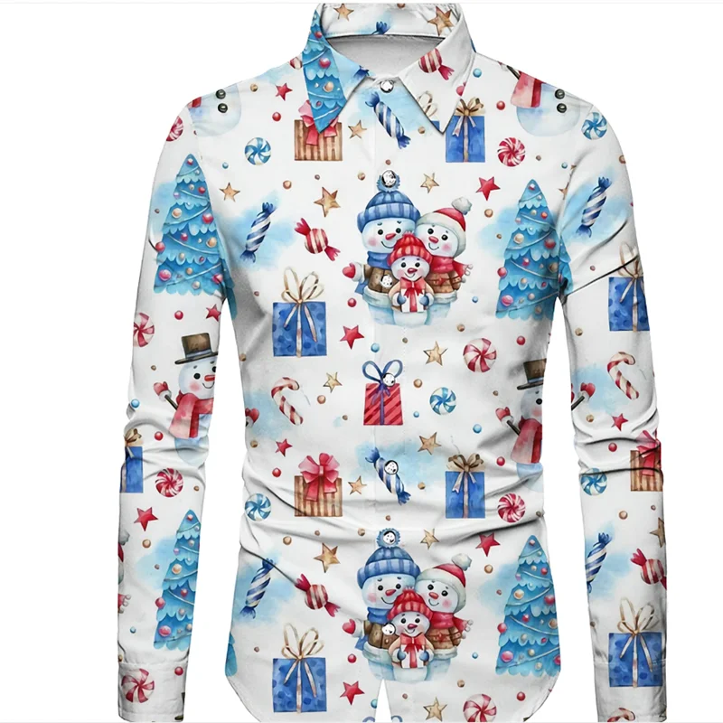 Christmas New Year Gift 2023 Christmas Men's Shirt Long Sleeve Top 3D Printing Holiday Party Costume Oversized Men's Shirt