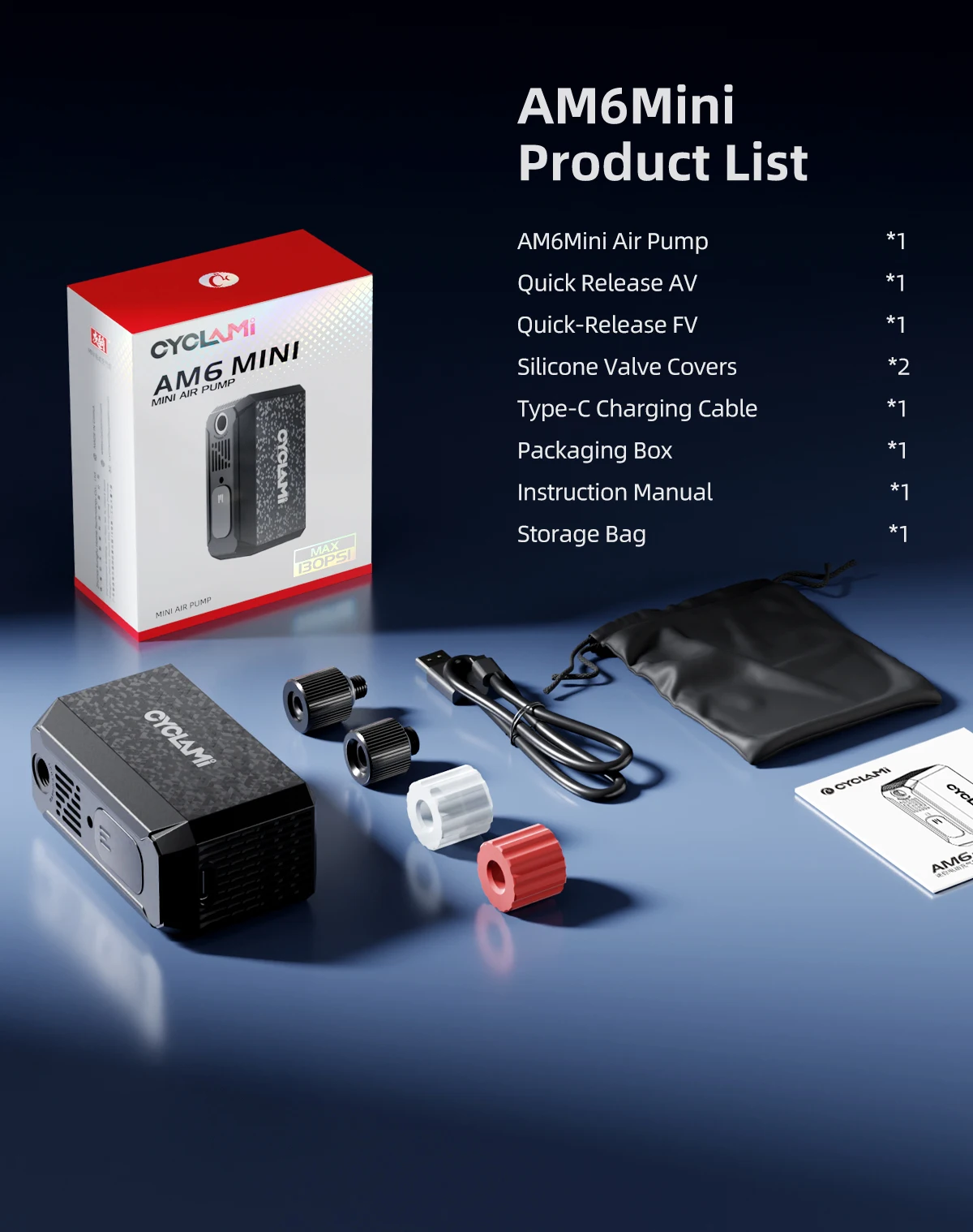 CYCLAMI AM6 Mini-Fahrradluftpumpe 130PSI Tragbarer Elektrischer Schnellfüller mit Typ-C-Ladefunktion für MTB- und Rennradreifen FV AV – Detail 10