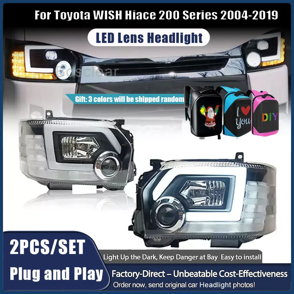 

2pcs LED Car Headlights Assembly For Toyota Hiace 200 Series 2004-2019 Headlamps With Dynamic Running Light DRL Auto Accessories