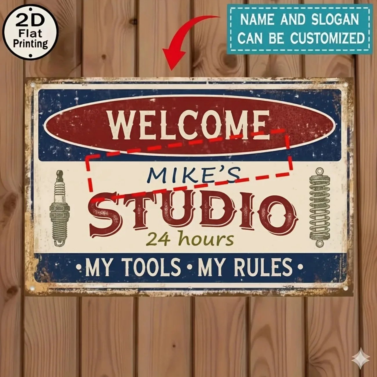 Personalisiertes, individuelles 30 x 20 cm großes Vintage-Workschild aus Metall, Wanddekoration, Garage, Zuhause, Kunst, ideales Weihnachtsgeschenk (nur für die Dekoration)
