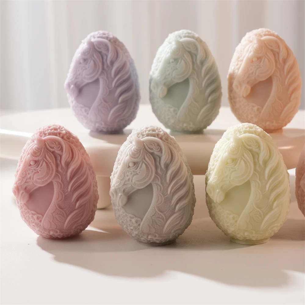 

Lace Horse Head Silicone Soy Wax Mould Easter Decor Egg Horse Candle Silicone Mold DIY Easter Home Decoration Egg Candle Mold
