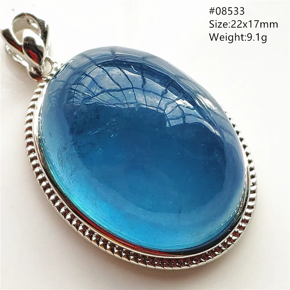 Natural Blue Aquamarine Pendant 925 Sterling Silver Oval Ice Aquamarine Women Men Fashion Water Drop Jewelry AAAAAA