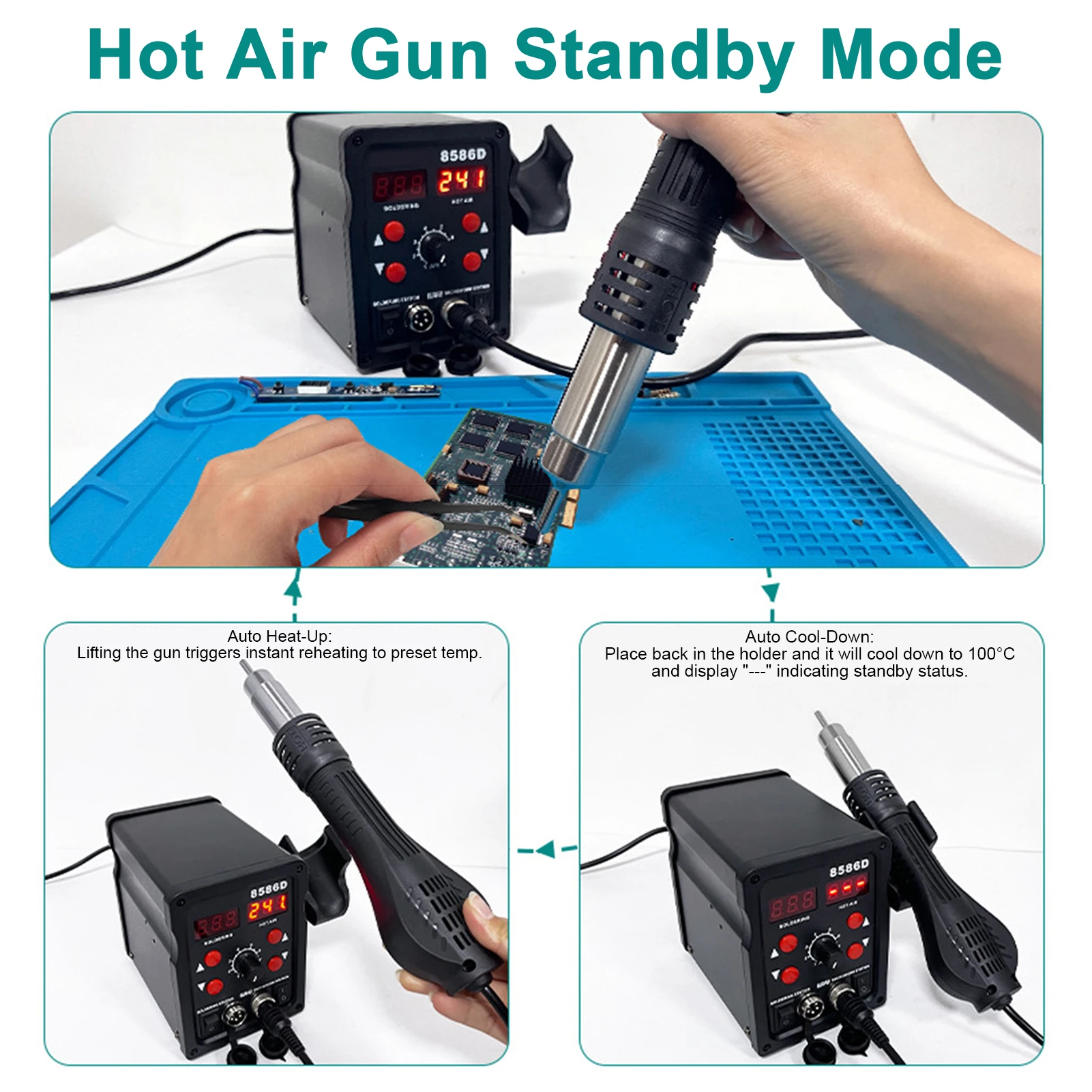 2in1 Soldering Station Hot Air Rework Station Matching Dual Digital Display Portable Electronics Repair Soldering Equipment