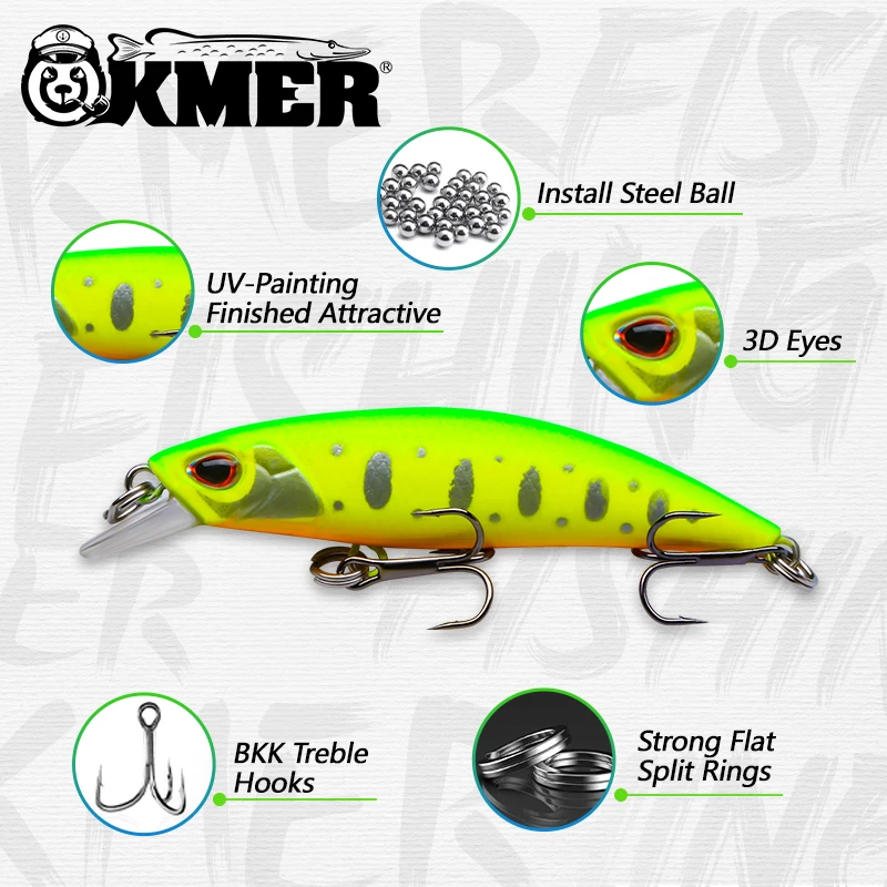 KMER Fishing Lure For Wobbler Slow Sinking Minnow Crankbait For Zander Pike Walleye About Artificial Hard Bait Goods Accessories