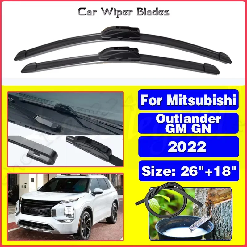 

For Mitsubishi Outlander GM GN 2022 Auto Windscreen Windshield Wipers Blades Window Car Accessories 26"18" Silent upgrade