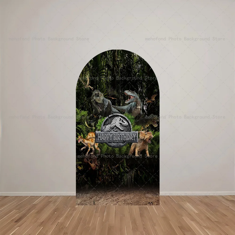 Mehofond Arch Backdrop Wild Tropical Rainforest Plant Exploration Dinosaur Themed Boy Birthday Party Decor Studio Background
