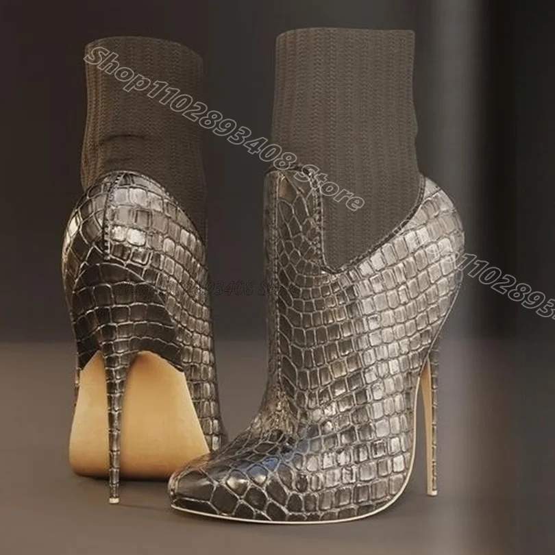 

Snakeskin Splicing Stiletto Short Boots Pointed Toe British Style Party Casual Women Spring Short Boots 2025 Zapatos Para Mujere