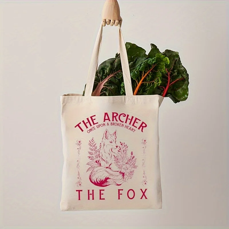 Once Upon A Broken Heart The Archer And The Fox Pattern Tote Bag,  Folding Canvas Shoulder Bag For Daily Commute  Shopping Bag