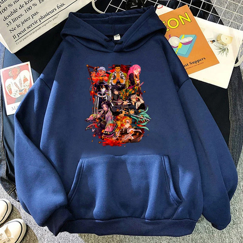 Sudadera con capucha con estampado de Anime Rengoku Kyoujurou Kochou Shinobu para mujer y niña, Top informal de manga larga, sudadera Harajuku,