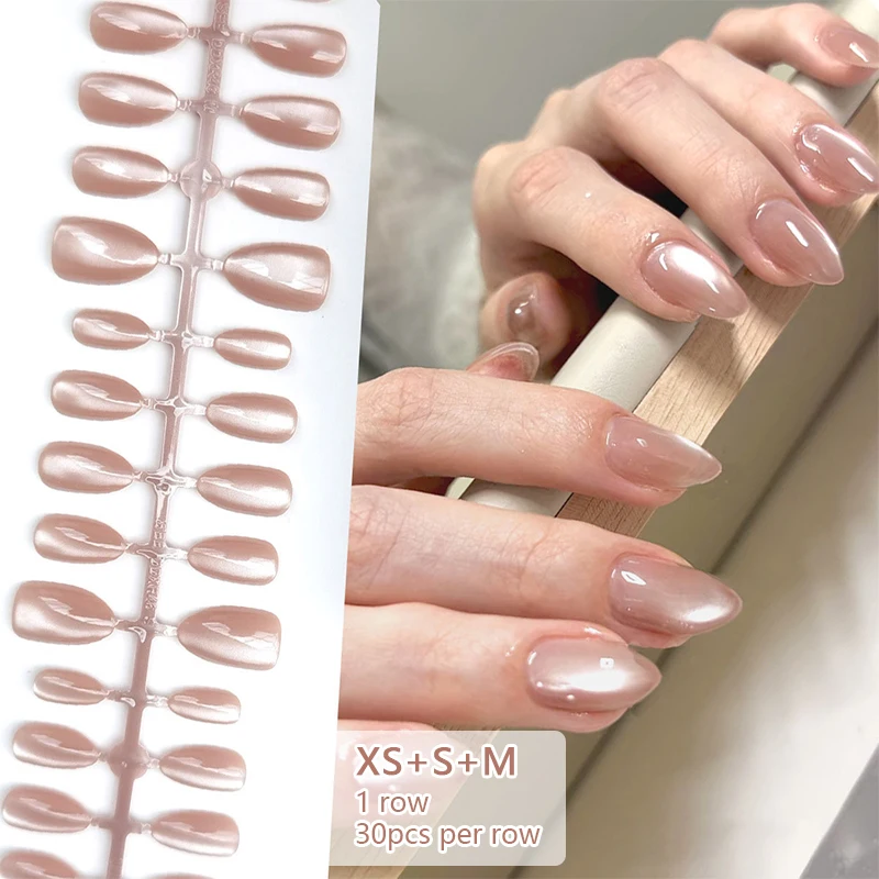 30Pcs/Set Cat Magnetic Eye French Sheer Manicure Tip Cute Bride Acrylic False Nails Press On False Nail Supplies For Women