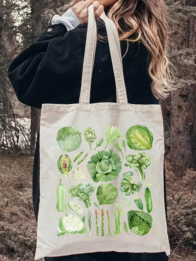 

1 шт. холщовая сумка-тоут с рисунком капусты, легкая многоразовая сумка через плечо для женщин, для школы, работы