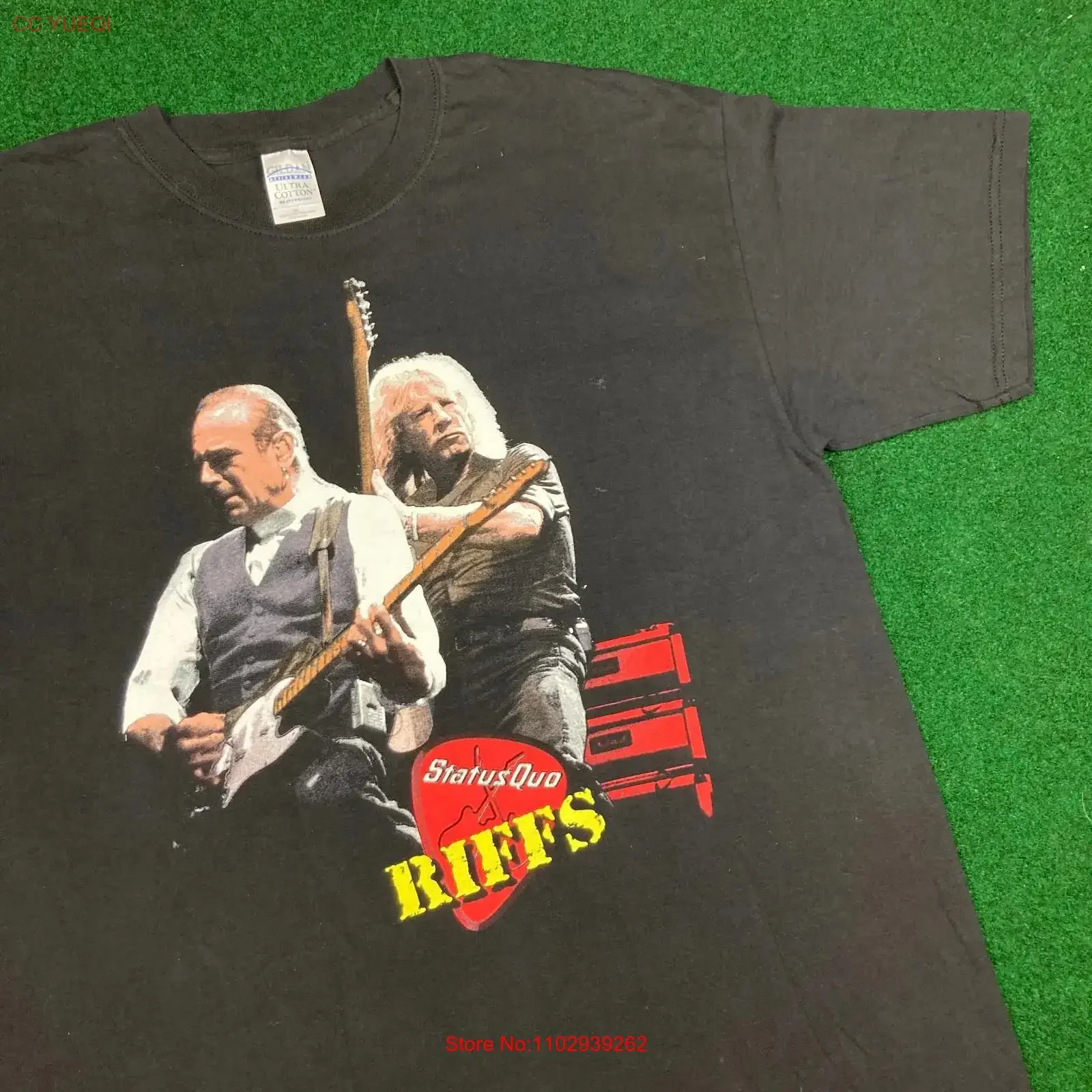 Camiseta Vintage Status Quo para Hombre, Talla XL, Negra, Gira Europea 2004, Concierto de Rock, Estilo Y2K, Lavada, Diseño de Autor, Suave y Ligeramente Elástica