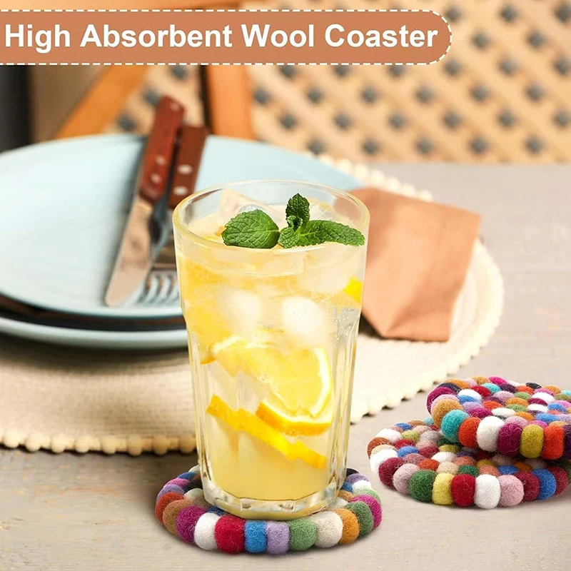 Colorful Round Felt Ball Coasters 4 Inches Wool Felt Coaster Pads Fashionable Handmade Wool Felt Small Cup Mat Rotundity