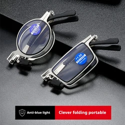 Folding presbyopia glasses popular portable men's middle-aged and elderly farsightedness anti blue light metal frame presbyopia