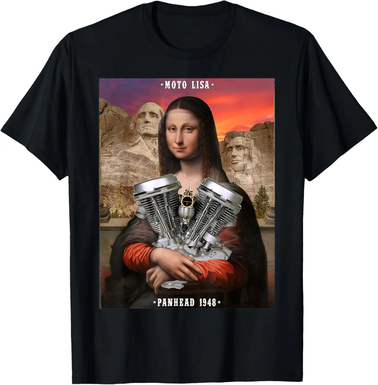 HD Panhead VTwin Motorrad Moto Lisa Vintage Mona Lisa USA T-Shirt