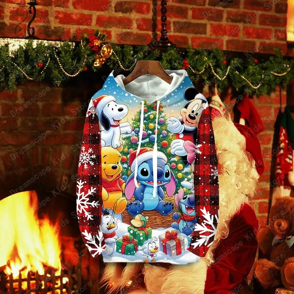 (MINISO)The Disney Stitch Christmas Series Family Gift Hoodies Casual Style Streetwear Sweatshirts Fall /Winter Tops Women Coats