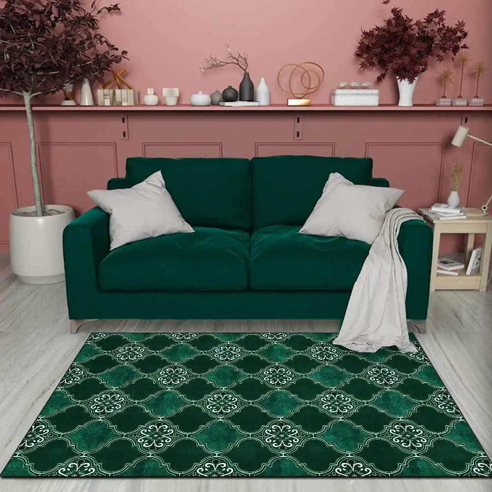 

Retro European Green Geometric Carpet,Living Room,Bedroom,Bedside,Sofa Rug,Home Hallway,Soft Flannel,Kitchen,Bath Floor,Door Mat