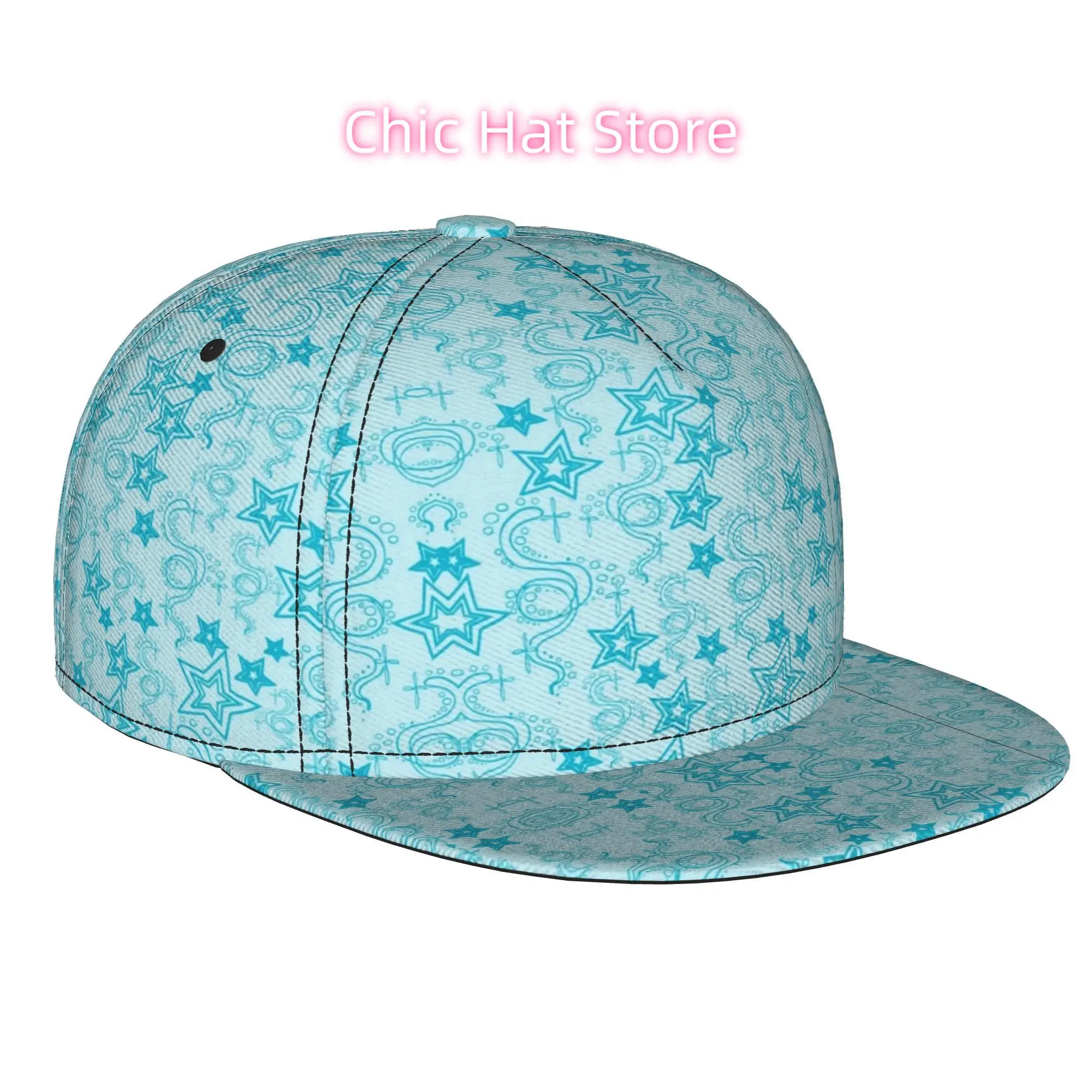 1pc Cyan Starry Swirls Fully Printed Hip-hop Caps, Baseball Caps, Stylish Flat-brimmed Baseball Cap Trucker Cap Unisex Baseb